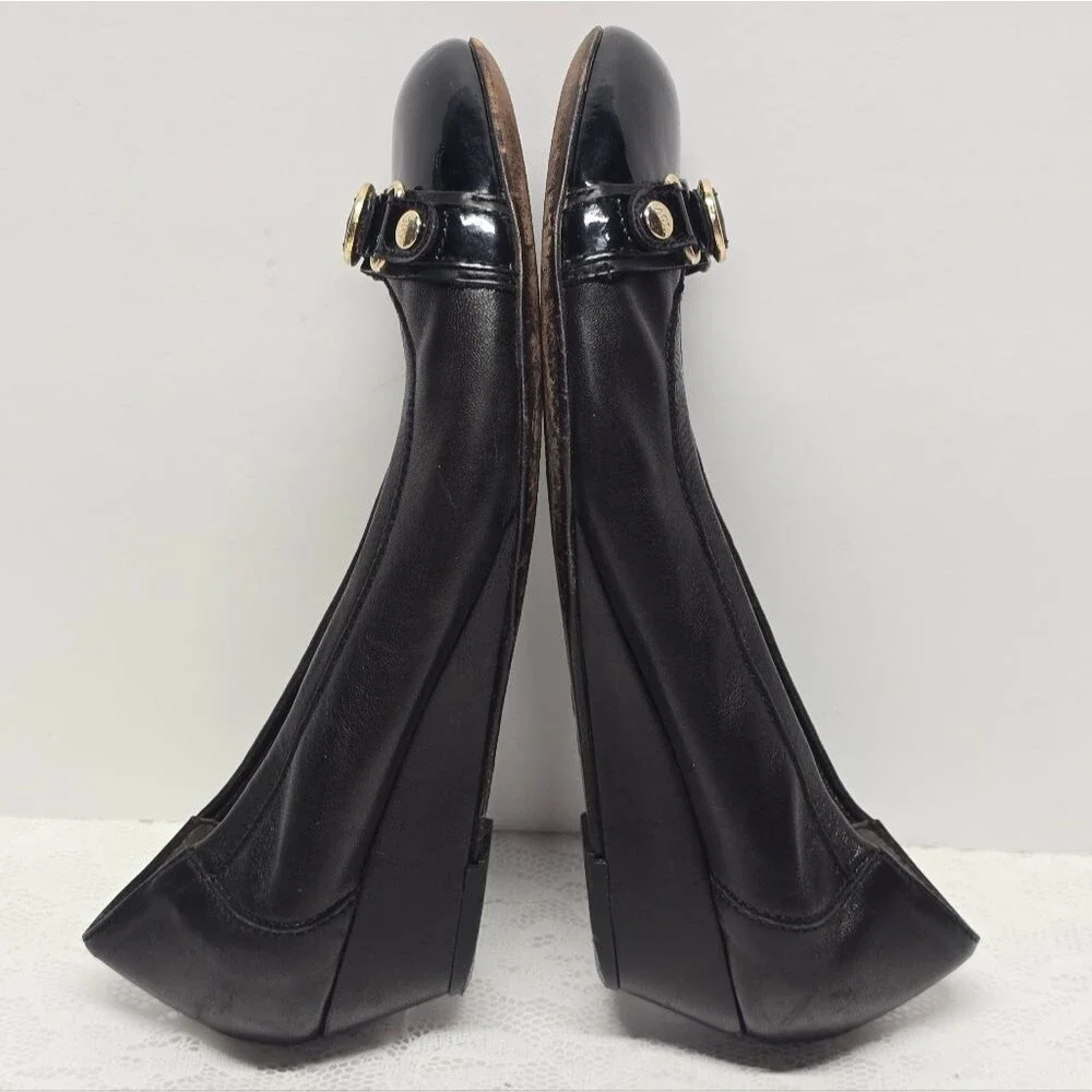 AGL Attilio Giusti Leombruni Women's Italian Black Leather Wedge Ballet Shoes 7